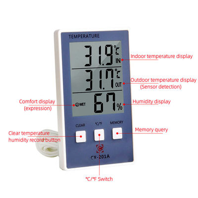 1.8F নির্ভুলতা তাপমাত্রা আর্দ্রতা মিটার C/F LCD ডিসপ্লে সেন্সর প্রোব আবহাওয়া স্টেশন