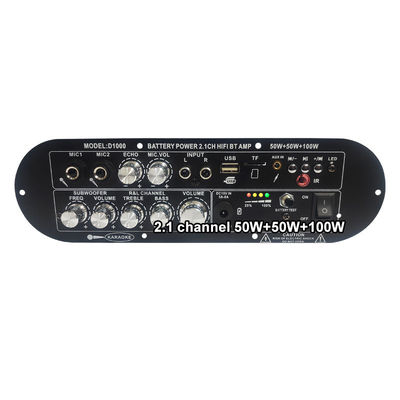 D1000 ২.১ চ্যানেল ডিজিটাল এম্প্লিফায়ার বোর্ড 50W+50W+100W উচ্চ / নিম্ন স্বর নিয়ন্ত্রণ সহ 12V সাবউফার পাওয়ার এম্প্লিফায়ার