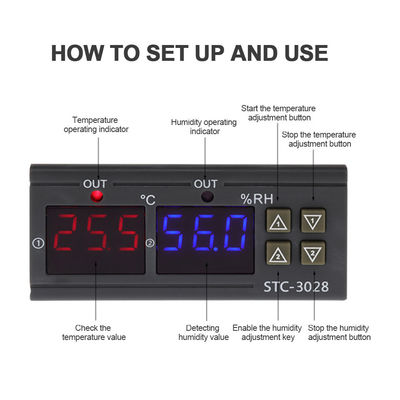 STC-3028 AC 220V DC 12V-24V আর্দ্রতা তাপমাত্রা নিয়ন্ত্রক ডুয়াল পাওয়ার মনিটরিং ডিভাইস