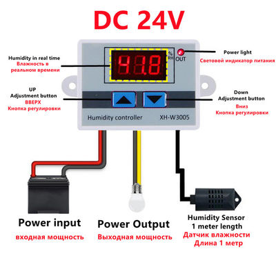XH-W3005 DC 12V-220V 10A ডিজিটাল আর্দ্রতা কন্ট্রোলার 0-99 RH রেঞ্জ মনিটরিং সিস্টেম