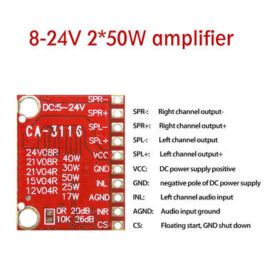 TPA3116 এম্প্লিফায়ার মডিউল 50W ডুয়াল চ্যানেল ডিজিটাল পাওয়ার এম্প্লিফায়ার বোর্ড ডিসি 8V ~ 24V এবং কোন POP শব্দ