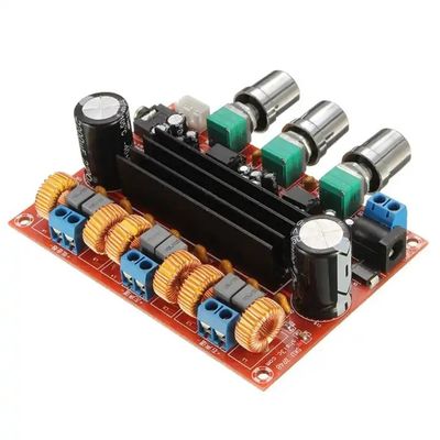 TPA3116D2 চিপ 50Wx2 আউটপুট এবং 12V-24V পাওয়ার সাপ্লাই সহ 2.1 চ্যানেল ডিজিটাল অ্যামপ্লিফায়ার বোর্ড