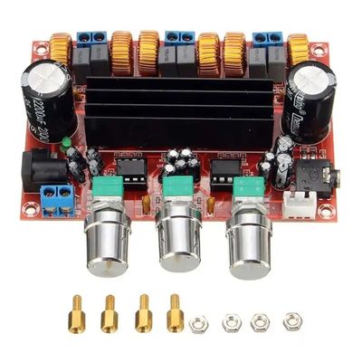 TPA3116D2 চিপ 50Wx2 আউটপুট এবং 12V-24V পাওয়ার সাপ্লাই সহ 2.1 চ্যানেল ডিজিটাল অ্যামপ্লিফায়ার বোর্ড