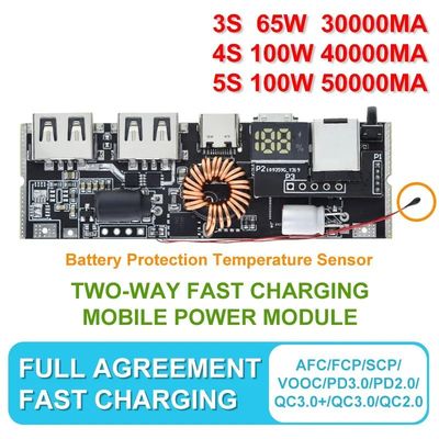 QC4.0 QC3.0 LED ডুয়াল ইউএসবি পিডি পাওয়ার ব্যাংক 18650 তাপমাত্রা নিয়ন্ত্রণ সহ চার্জিং মডিউল