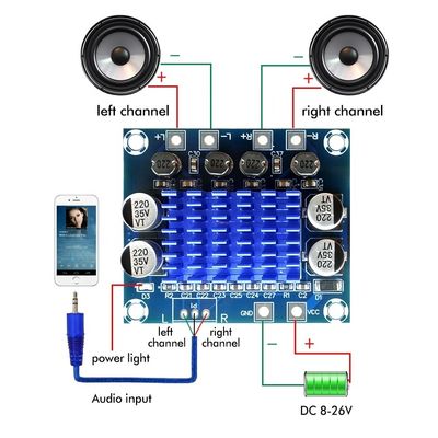 TPA3110 অডিও এম্প্লিফায়ার বোর্ড 4-8 ওহ্ম আউটপুট 2 * 15W স্টেরিও পাওয়ার এবং 100 ডিবি এসএনআর সহ