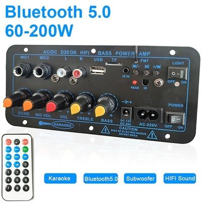 D20 60-200W BT এম্প্লিফায়ার বোর্ড কার স্টেরিও এম্প্লিফায়ার সাবউফার ইউএসবি এফএম রেডিও টিএফ প্লেয়ার ডুয়াল মাইক্রোফোন