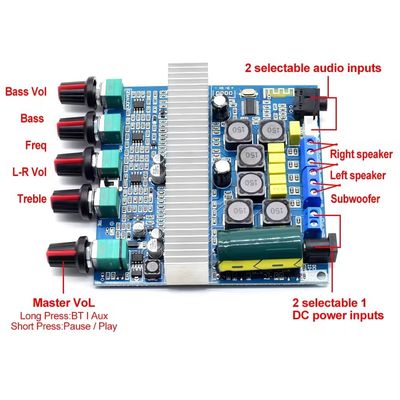 TPA3116D2 ডিজিটাল পাওয়ার অ্যামপ্লিফায়ার বোর্ড 100W সাবউফার BT 5.0 এবং 2*50W+100W আউটপুট সহ