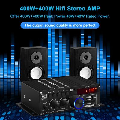 AK-380 ইউএসবি এসডি অডিও পাওয়ার এম্প্লিফায়ার 400W 2.0 CH হাইফাই স্টেরিও এএমপি স্পিকার ব্লুটুথ 5.0 এএমপি রিসিভার হোমের জন্য রিমোট কন্ট্রোল সহ