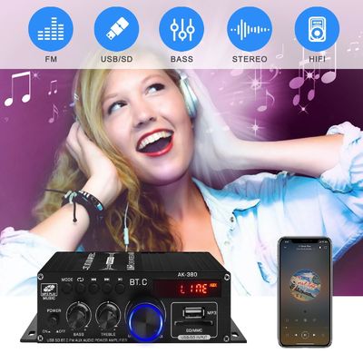 AK-380 ইউএসবি এসডি অডিও পাওয়ার এম্প্লিফায়ার 400W 2.0 CH হাইফাই স্টেরিও এএমপি স্পিকার ব্লুটুথ 5.0 এএমপি রিসিভার হোমের জন্য রিমোট কন্ট্রোল সহ