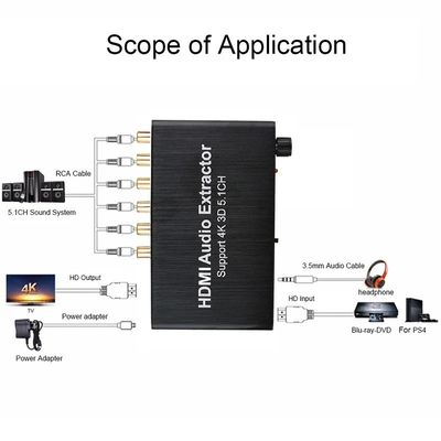 5.1 চ্যানেল HDMI অডিও এক্সট্র্যাক্টর ডলবি এসি -3 / ডিটিএস সমর্থন এবং PS4 ডিভিডি জন্য 3840x2160@30Hz রেজোলিউশন সঙ্গে