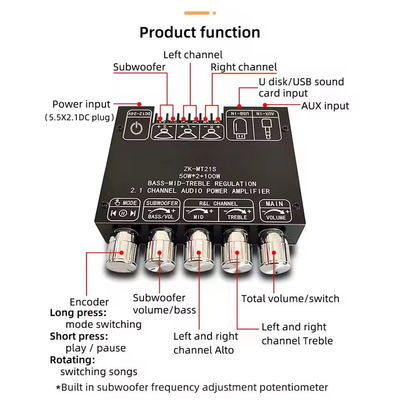2.1 চ্যানেল সাবউফার AUX 12V 24V অডিও স্টেরিও 5.1 বেস ডিজিটাল পাওয়ার এম্প্লিফায়ার বোর্ড ZK-MT21S 2x50W 100W ডিসি অ্যাডাপ্টারের জন্য