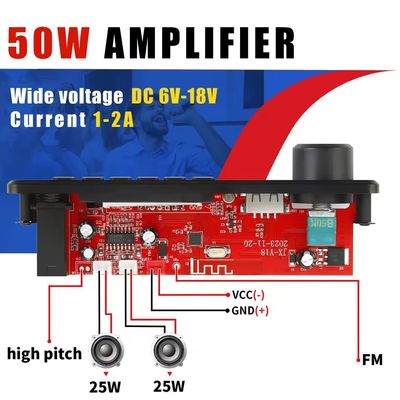 MP3 ডিকোডিং বোর্ড এবং 20 ঘন্টা ব্যাটারি লাইফ সহ 2*25W পাওয়ার অ্যামপ্লিফায়ার