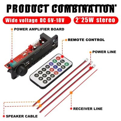 MP3 ডিকোডিং বোর্ড এবং 20 ঘন্টা ব্যাটারি লাইফ সহ 2*25W পাওয়ার অ্যামপ্লিফায়ার