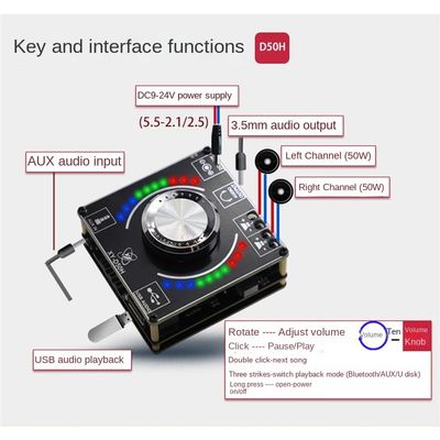 TPA3116 50W*2 HIFI স্টেরিও পাওয়ার এমপ্লিফায়ার বোর্ড সহ মিউজিক রিদম ল্যাম্প