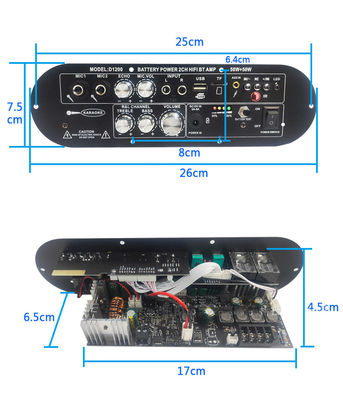 D1200 2.0 চ্যানেল 50W+50W BT ডিজিটাল এম্প্লিফায়ার বোর্ড 12V গাড়ি হোম ডিজে ব্যবহারের জন্য রিচার্জযোগ্য