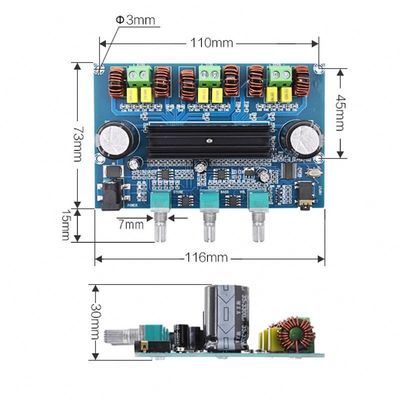 100W+2x50W হাই পাওয়ার আউটপুট সহ 2.1 চ্যানেল ব্লুটুথ 5.0 ডিজিটাল অ্যামপ্লিফায়ার বোর্ড