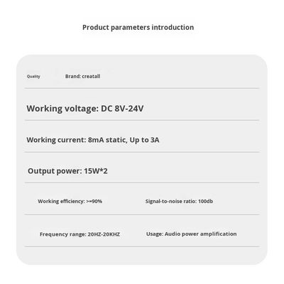 CA-3110 ক্লাস ডি এম্প্লিফায়ার বোর্ড 2x15W 8-24V DC স্টেরিও মডিউল