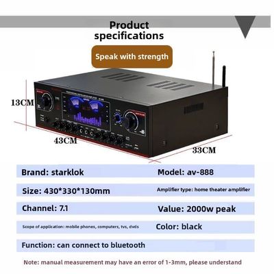AV-888 7.1 চ্যানেল 2000W উচ্চ ক্ষমতা সম্পন্ন হোম থিয়েটার কারাওকে এমপ্লিফায়ার স্পিকার ডুয়াল লুপ 12 টিউব টেকসই ধাতু দিয়ে তৈরি