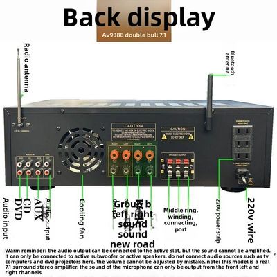 AV-9388BT/AV-999BT 2200W/1200W পেশাদার 7-চ্যানেল বিটি ওয়্যারলেস এম্প্লিফায়ার হাই-ফিডেলিটি হোম থিয়েটার 7.1 স্পিকার সিস্টেম মেটাল