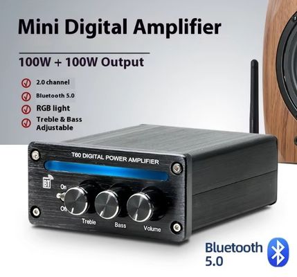 2.0 Channel 2*100W BT 5.0 RGB Light Adjustable Treble Bass High-Power Linear Amplifier New Digital Stereo Home Mini Hifi