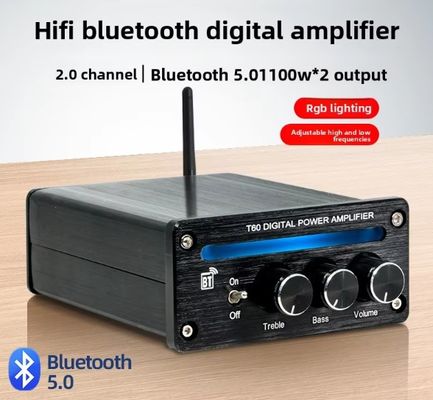 2.0 Channel 2*100W BT 5.0 RGB Light Adjustable Treble Bass High-Power Linear Amplifier New Digital Stereo Home Mini Hifi