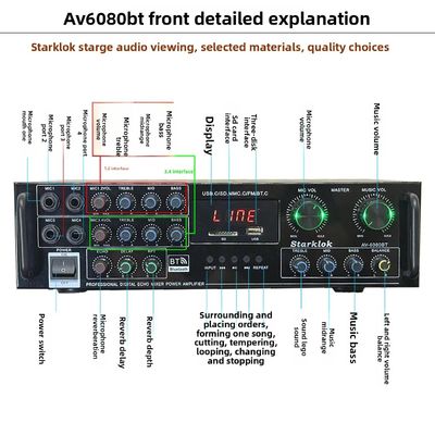 AV-6080BT 1000W 7-চ্যানেল ফিক্সড ইম্পিডেন্স এমপ্লিফায়ার হোম কার মেটাল রিসিভার ইউএসবি ফ্ল্যাশ এসডি কার্ড বিটি ওয়্যারলেস প্লেয়ার গ্লোবাল