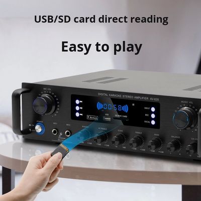 AV-628 পেশাদার 2.1 চ্যানেল 600W হোম কোক্সিয়াল সাবউফার এমপ্লিফায়ার উচ্চ-ক্ষমতা সম্পন্ন মডেল BT ফাইবার অপটিক রিসিভার ক্রস-বর্ডার