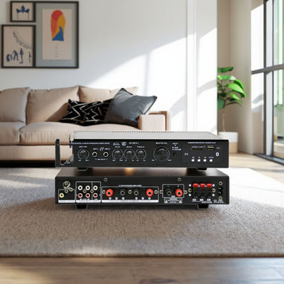 5.1 চ্যানেল 120W*2+25W*3 হাইফাই পাওয়ার এমপ্লিফায়ার, অপটিক্যাল কোএক্সিয়াল ইনপুট, BT 5.0, সুপার বাস, হোম থিয়েটার কারাওকে পার্টির জন্য