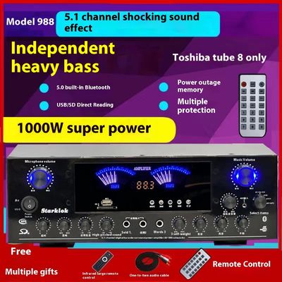 AV-988BT 5.1 উচ্চ-ক্ষমতা সম্পন্ন কারাওকে হোম কনফারেন্স অ্যামপ্লিফায়ার ৮-টিউব সাবউফার সহ পরিবেশগত সেন্সর HF