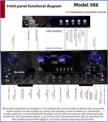 AV-988BT 5.1 উচ্চ-ক্ষমতা সম্পন্ন কারাওকে হোম কনফারেন্স অ্যামপ্লিফায়ার ৮-টিউব সাবউফার সহ পরিবেশগত সেন্সর HF