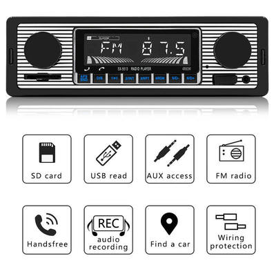 1 Din Plastic Car MP3 Radio with BT Handsfree FM/SD Power Protection AUX USB Multimedia Player WAV Audio Format Voice Broadcast
