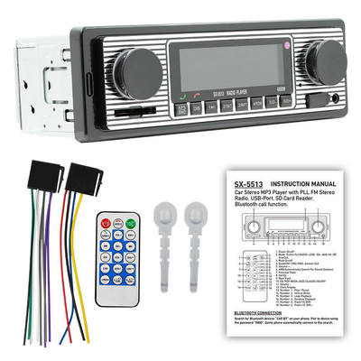 1 Din Plastic Car MP3 Radio with BT Handsfree FM/SD Power Protection AUX USB Multimedia Player WAV Audio Format Voice Broadcast