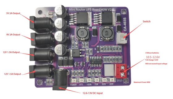 CA-403S মিনি রাউটার 40W আউটপুট 11.1V ব্যাটারি ইনপুট এবং শর্ট সার্কিট সুরক্ষা সহ অবিচ্ছিন্ন পাওয়ার সাপ্লাই বোর্ড